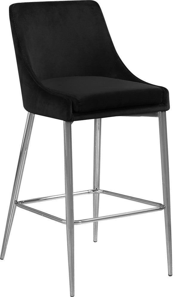 Karina Velvet Stool (Set of 2), Black, Chrome Base