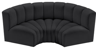 Arc Vegan Leather Upholstered 3-Pc. Inward Curved Modular Sectional, Black