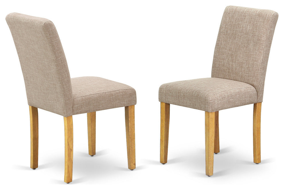 5Pc Square 36" Table And Four Parson Chair, Oak Leg And Linen Fabric Light Fawn