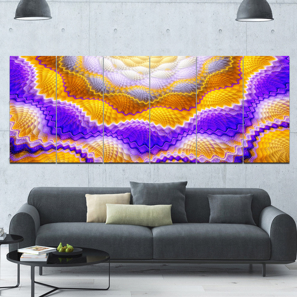 Blue Yellow Snake Skin Flower, Abstract Wall Art Canvas, 70"x28", 6 Panels
