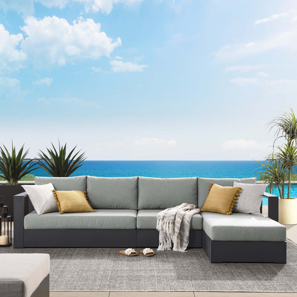 Tahoe Outdoor Patio Powder-Coated Aluminum 3-Piece Right-Facing Chaise Sectional