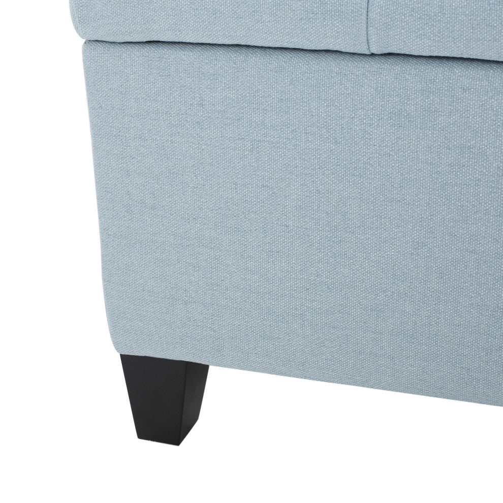 GDF Studio Ottilie Contemporary Button-Tufted Storage Ottoman Bench, Light Sky/Dark Brown
