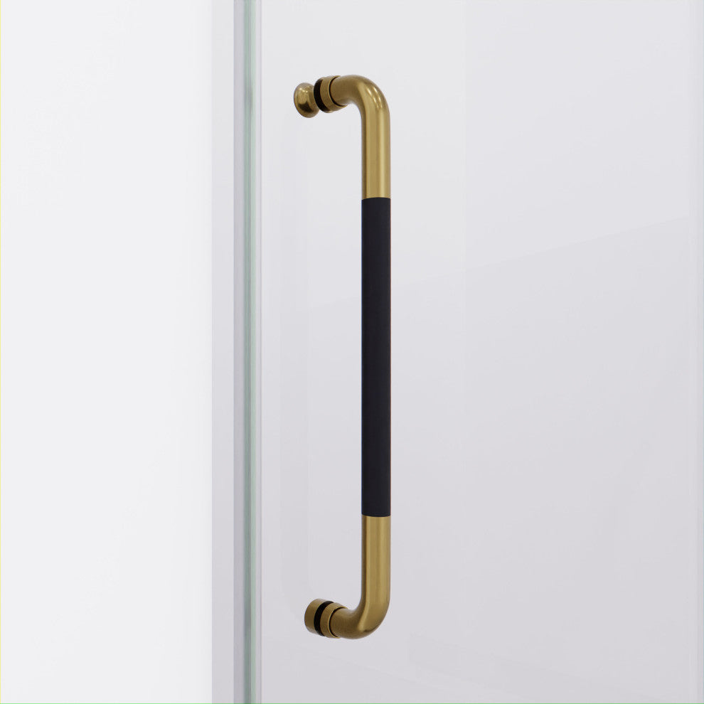 Madam 76-in. x 48-in. Frameless Sliding Shower Door, Matte Black/Brushed Gold