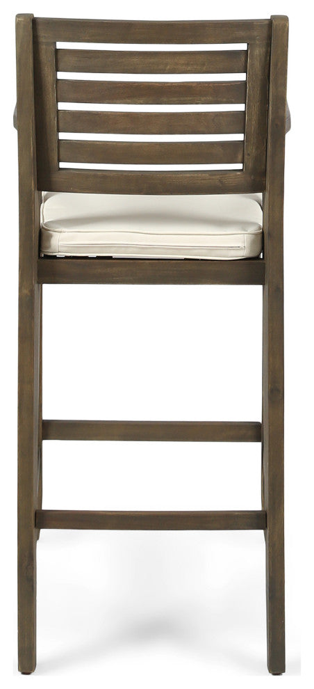 GDF Studio Hermosa Outdoor Acacia Barstool, Gray With Cream Cushion, Set of 4