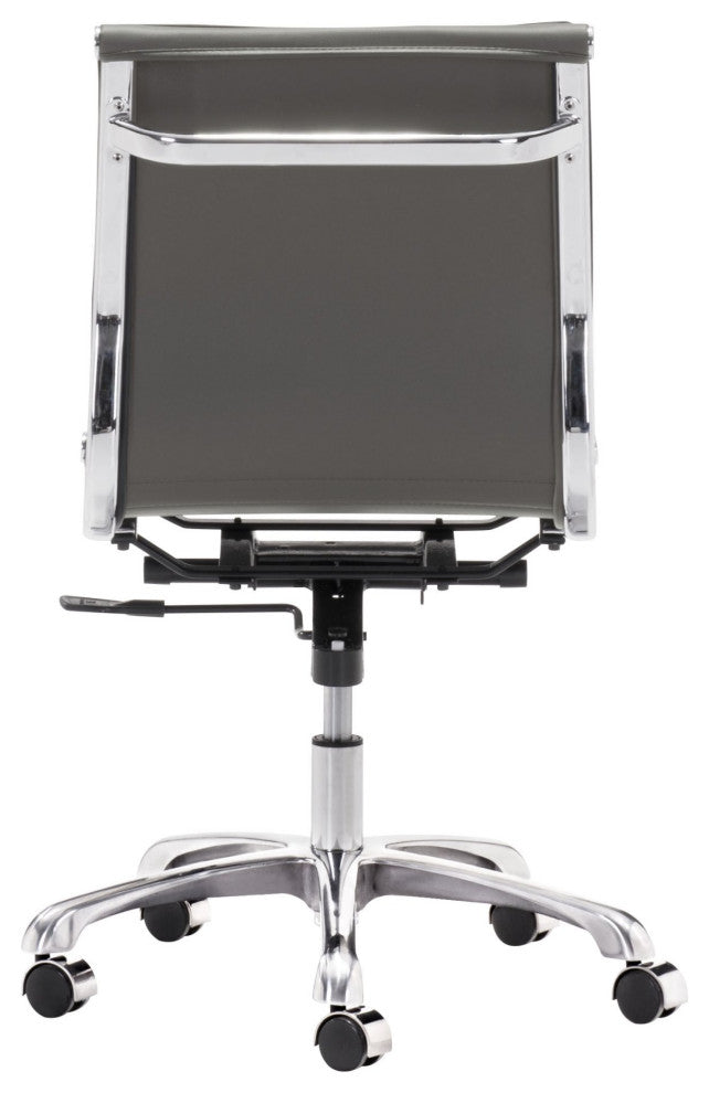 Computer Chair, Faux Vinyl Leather, Steel, Gray, Silver, Business Office
