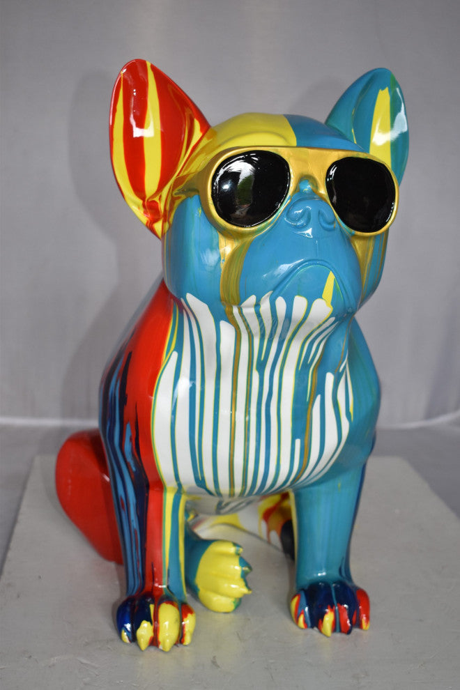 Graffiti Looking French Bulldog with Glasses Resin Statue Size: 19" x 12" x 19