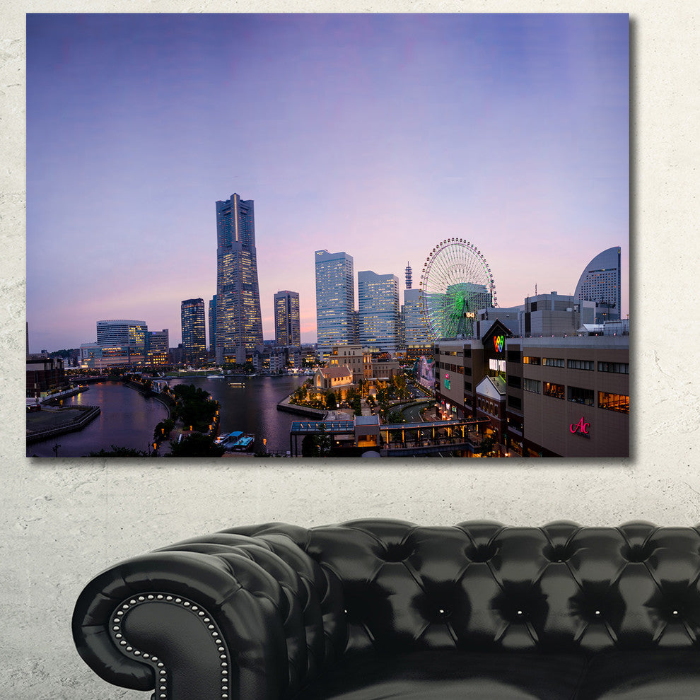 Minato Mirai Yokohama at Twilight, Large Cityscape Canvas Art Print, 60x40