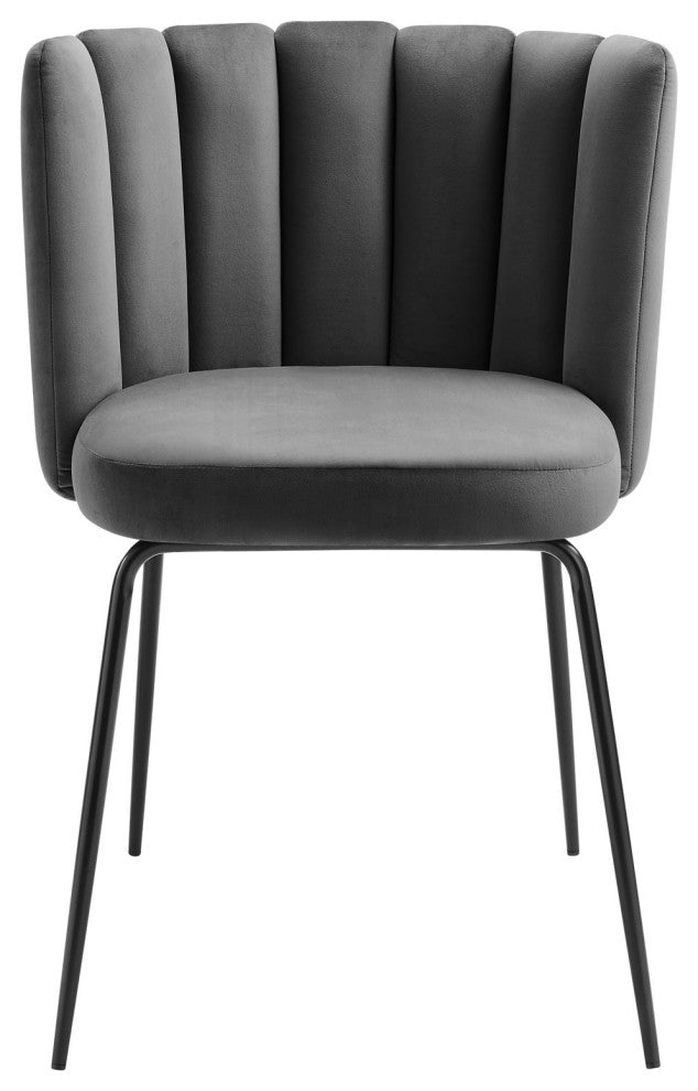 Dining Chair, Set of 2, Black Gray, Velvet, Modern Cafe Bistro Hospitality