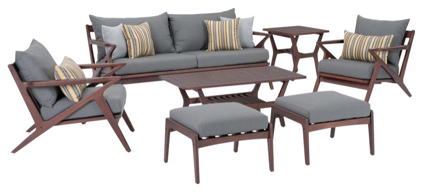 Vaughn 7 Piece Sunbrella Outdoor Patio Sofa and Club Chair Set, Charcoal Gray