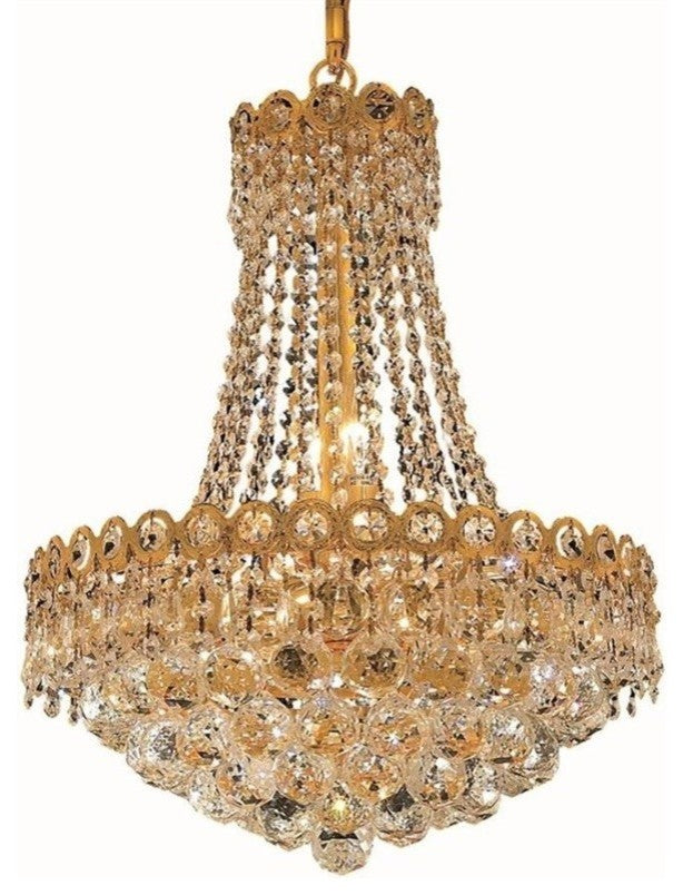 Elegant Century Dining Room Light, Gold Finish With Royal Cut Crystal