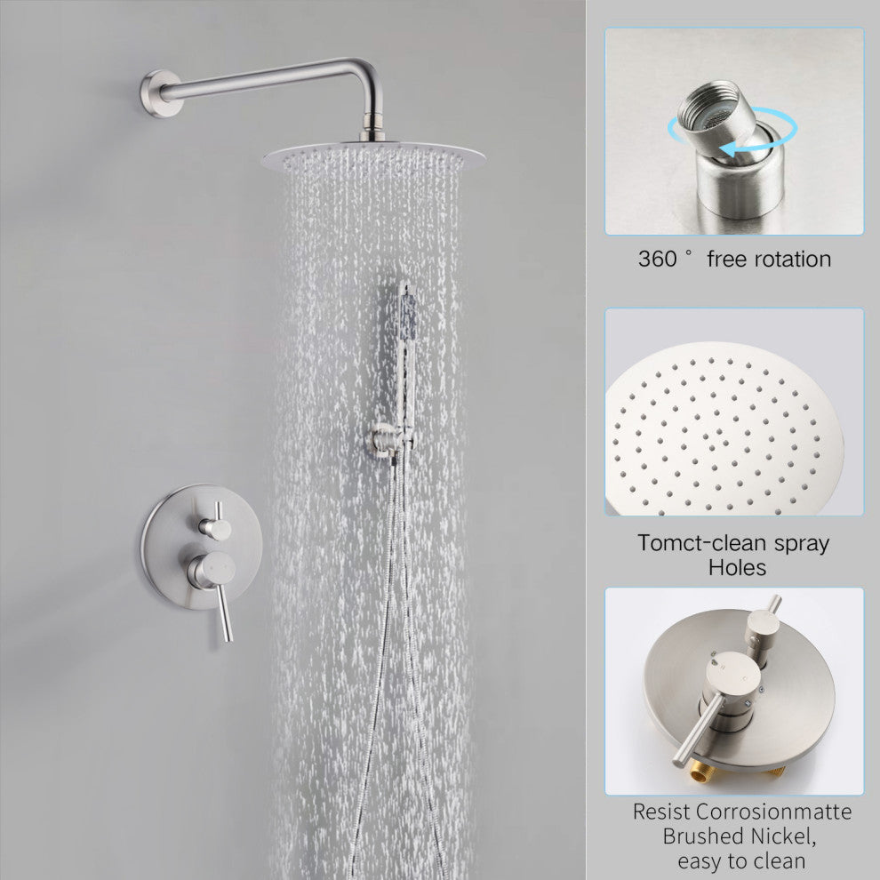 10" Wall Mounted Shower System, Brushed Nickel