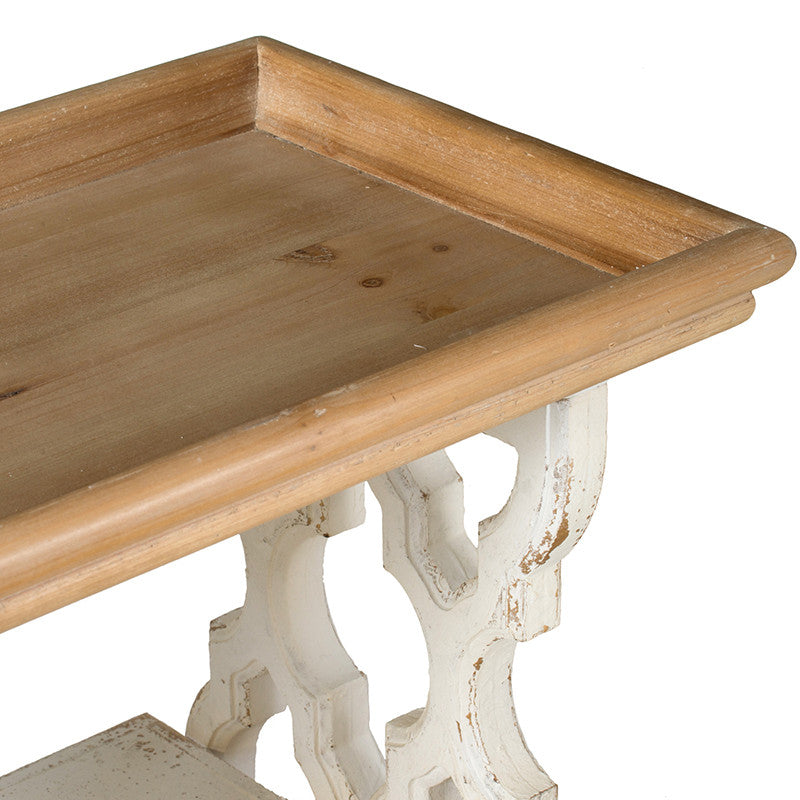 Gewnee Distressed White and Natural Wood Shelf Tray