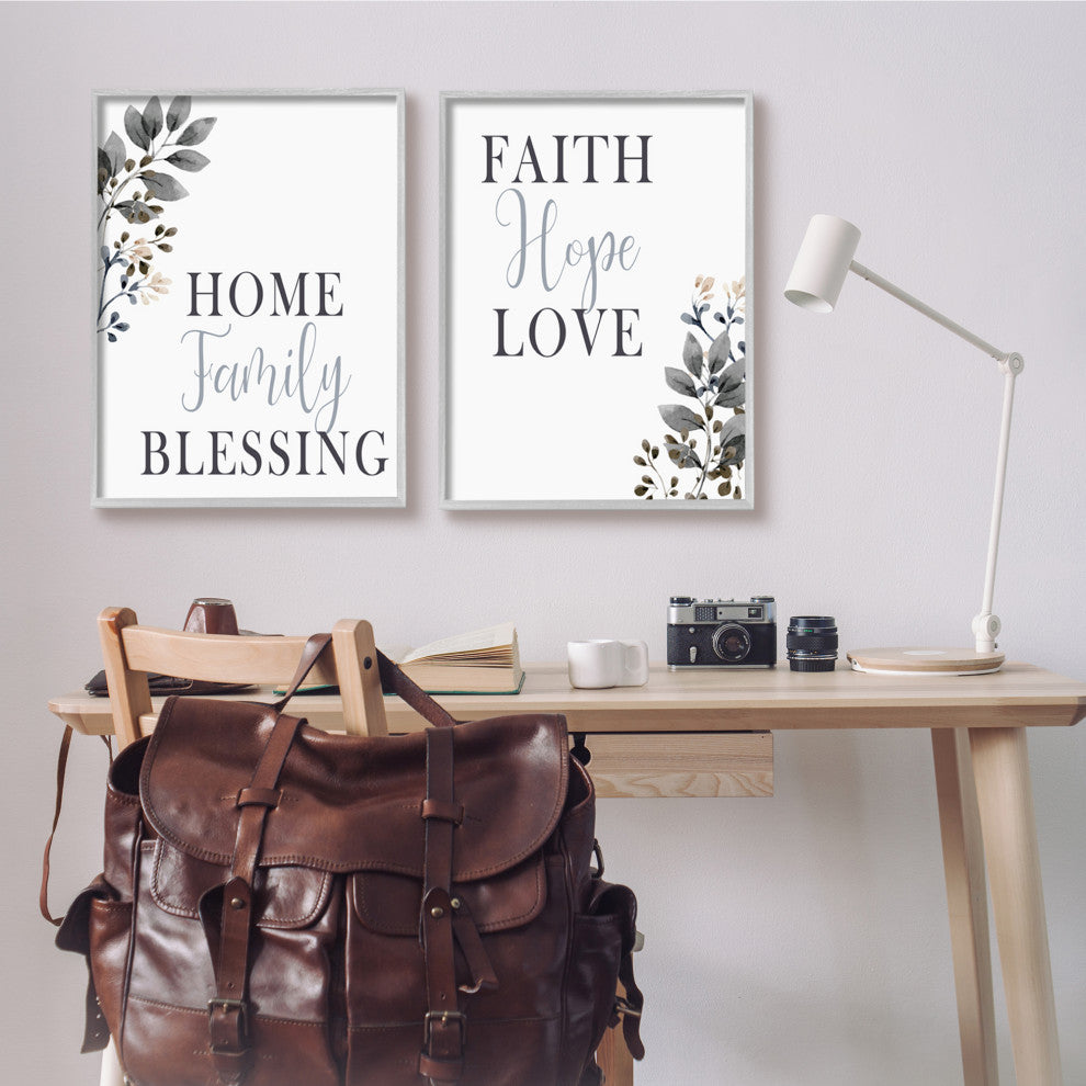 Faith Hope Home Family Phrases Soft Black Florals,24 x 30
