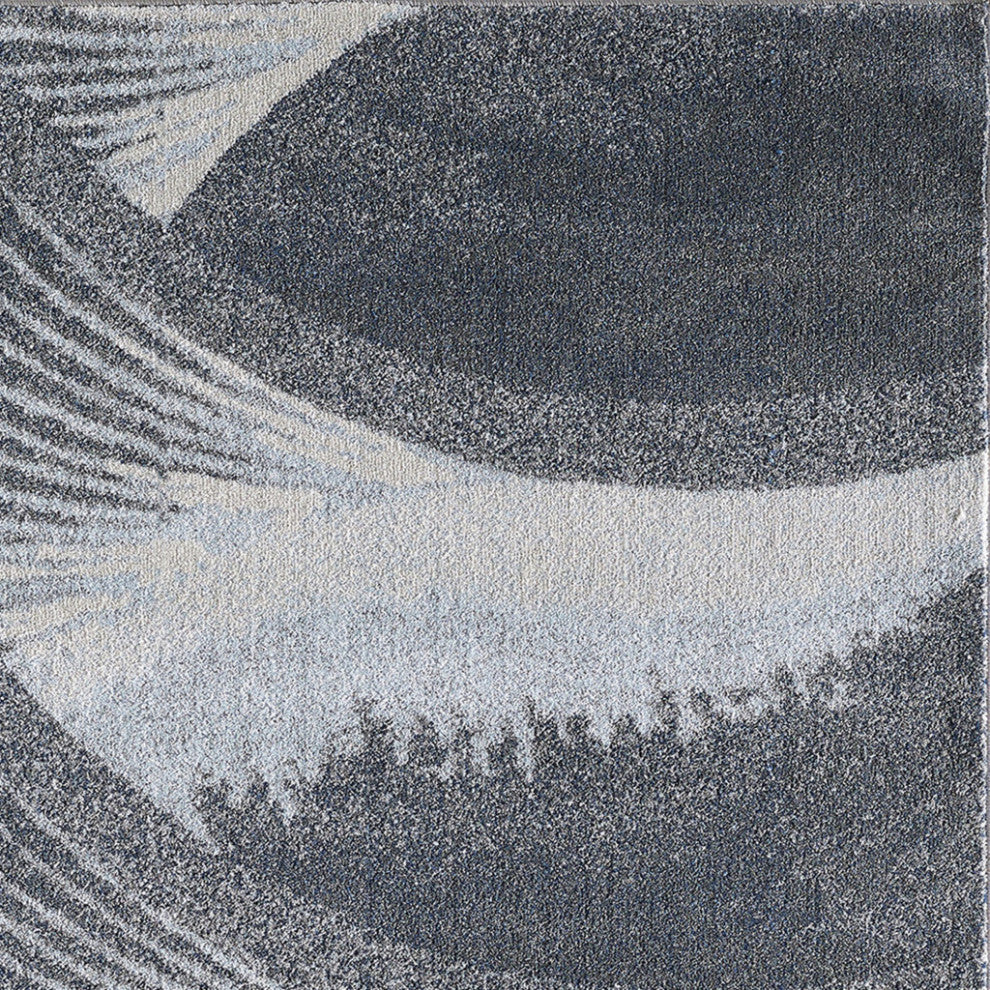 10"x13" Gray Blue Abstract Waves Modern Area Rug