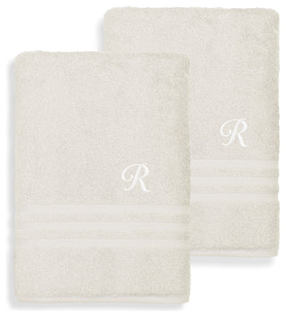 Denzi Bath Towels With Monogrammed Letter, Set of 2, R