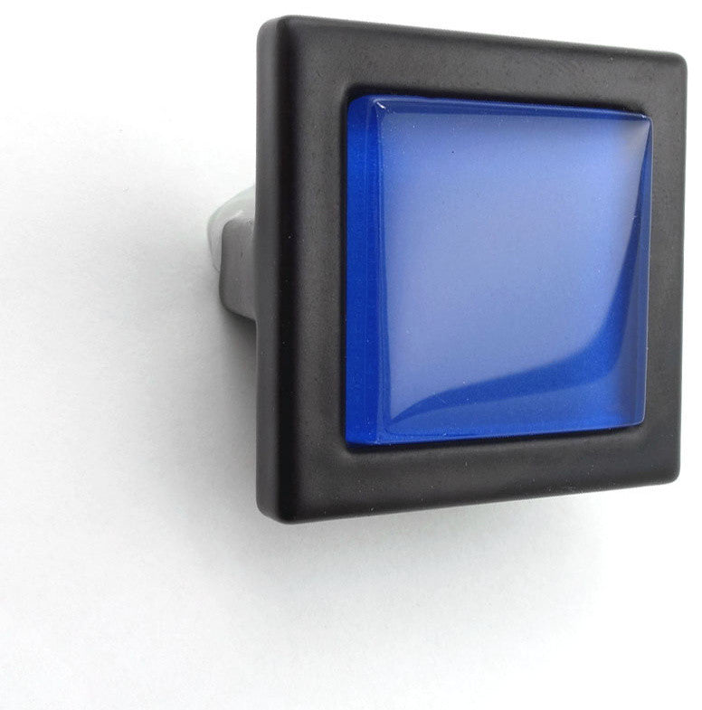 Royal Blue Crystal Glass Black Metal Square Manor Knob