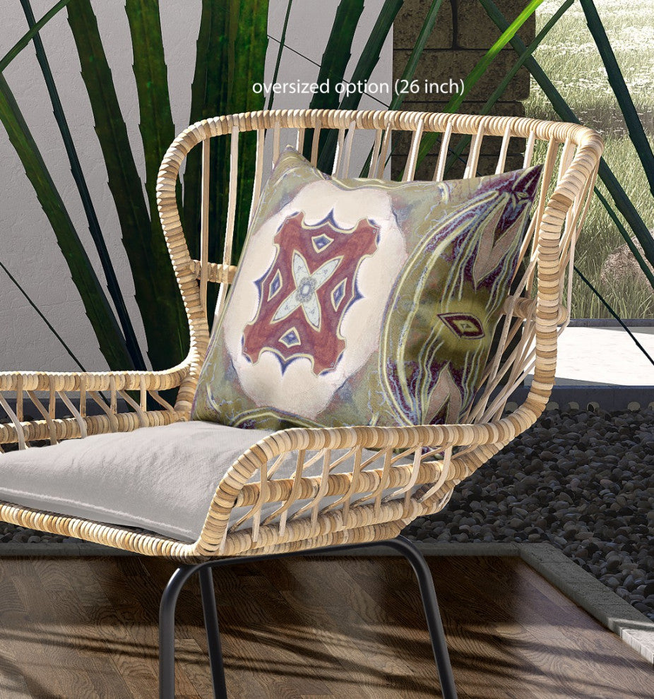 20" Green Brown Geo Tribal Indoor Outdoor Throw Pillow