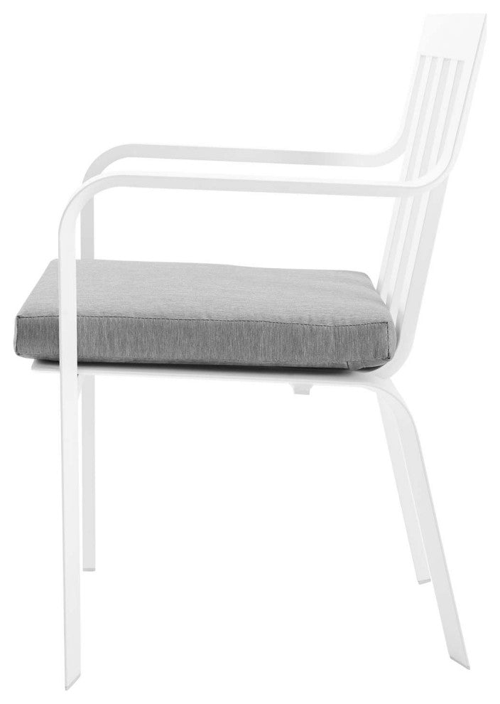 Side Dining Chair and Table Set, Aluminum, Metal, White Gray, Outdoor