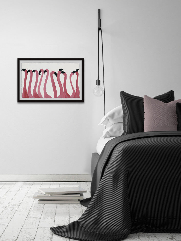 "Flamingo Gossip" Framed Painting Print, 18"x12"