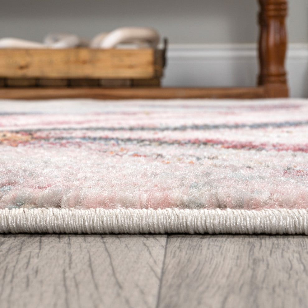 Pastello Modern Abstract Muted Flowers Area Rug, Pink/Gray, 2x8