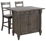 Shades of Gray Expandable Drop Leaf Kitchen Island Set With 2 Stools