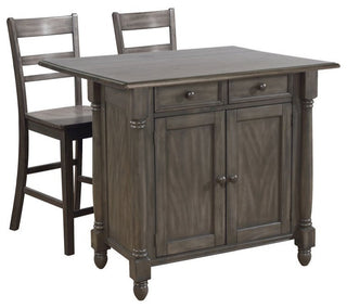 Shades of Gray Expandable Drop Leaf Kitchen Island Set With 2 Stools