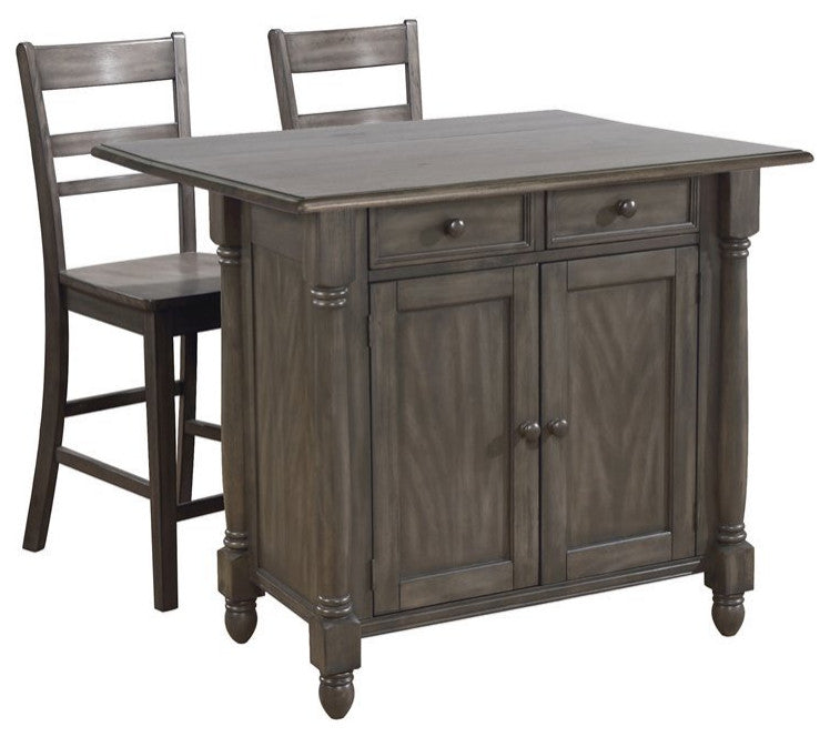 Shades of Gray Expandable Drop Leaf Kitchen Island Set With 2 Stools