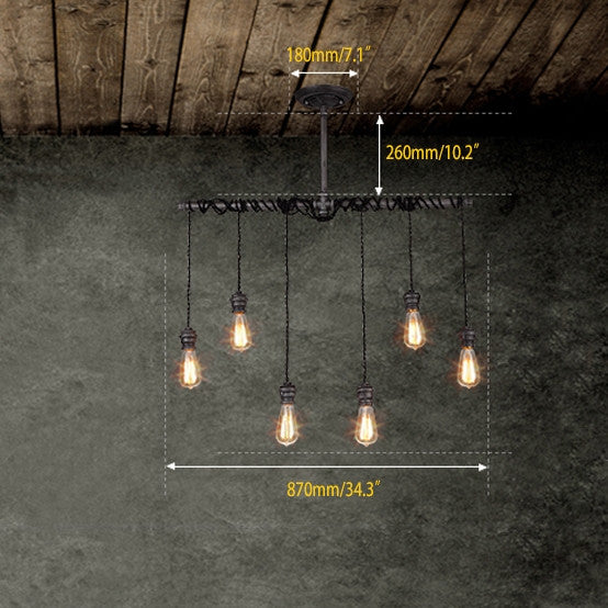 Industrial 6-Light Plumbing Pipe Hanging Metal Pendant Light for Kitchen Island