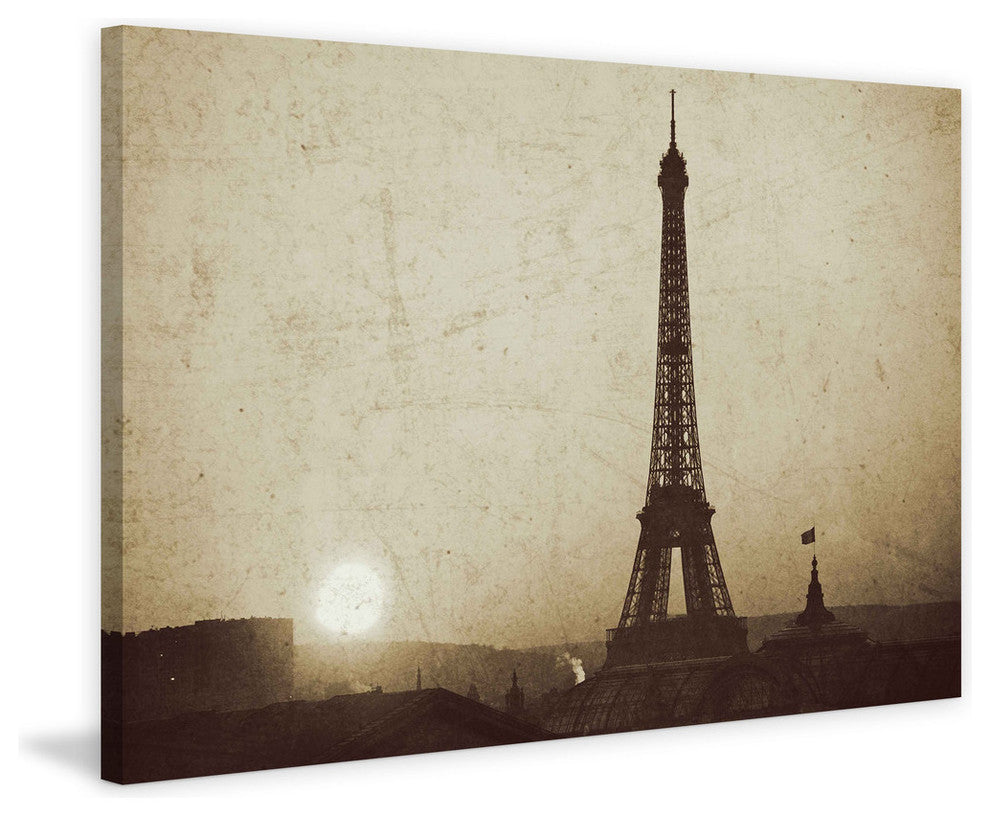 "Eiffel Tower and Setting Sun" Print on Wrapped Canvas