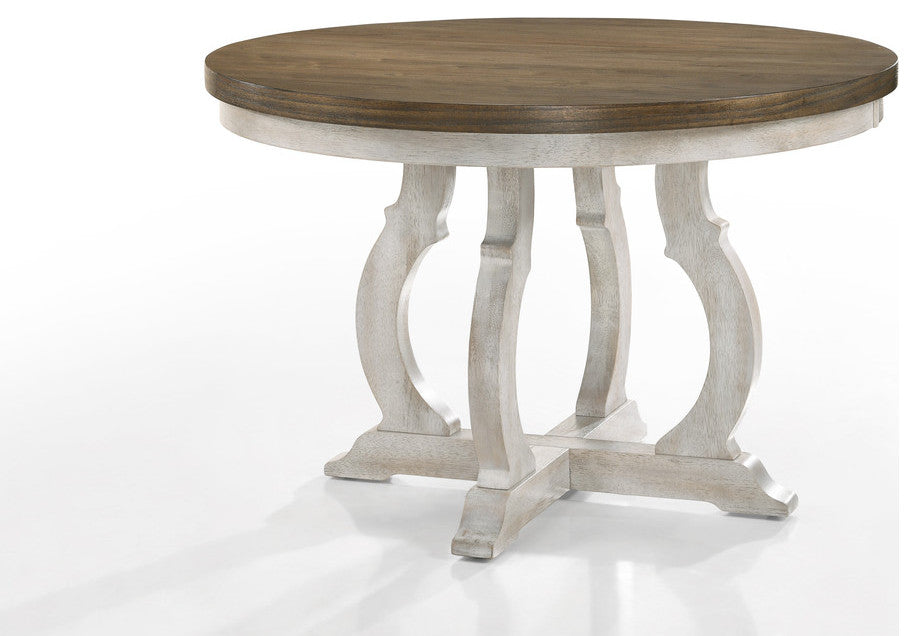 Havanna Walnut 5-Piece 47"W Round Dining Set, Off White Fabric Chairs