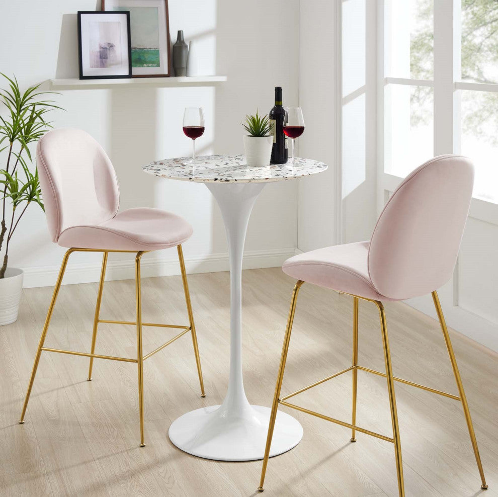 28" Bar Table, Round, White, Metal, Modern, Bar Pub Cafe Bistro Hospitality