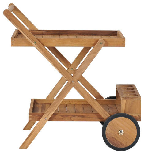 vidaXL Solid Teak Wood Tea Trolley Kitchen Dining Room Serving Beverage Cart