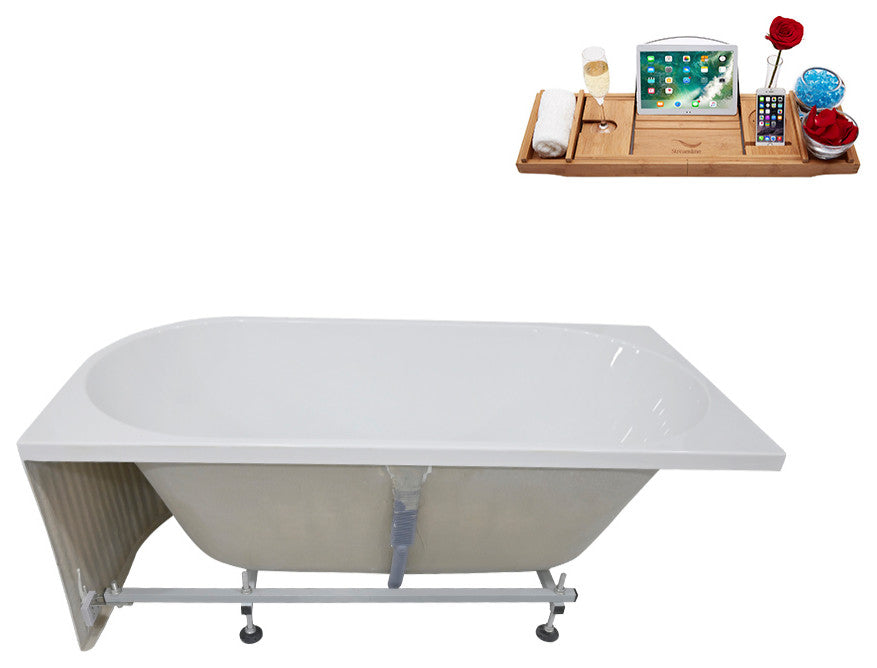 59" Streamline Bathtub and Tray With Drain, Polished Brass