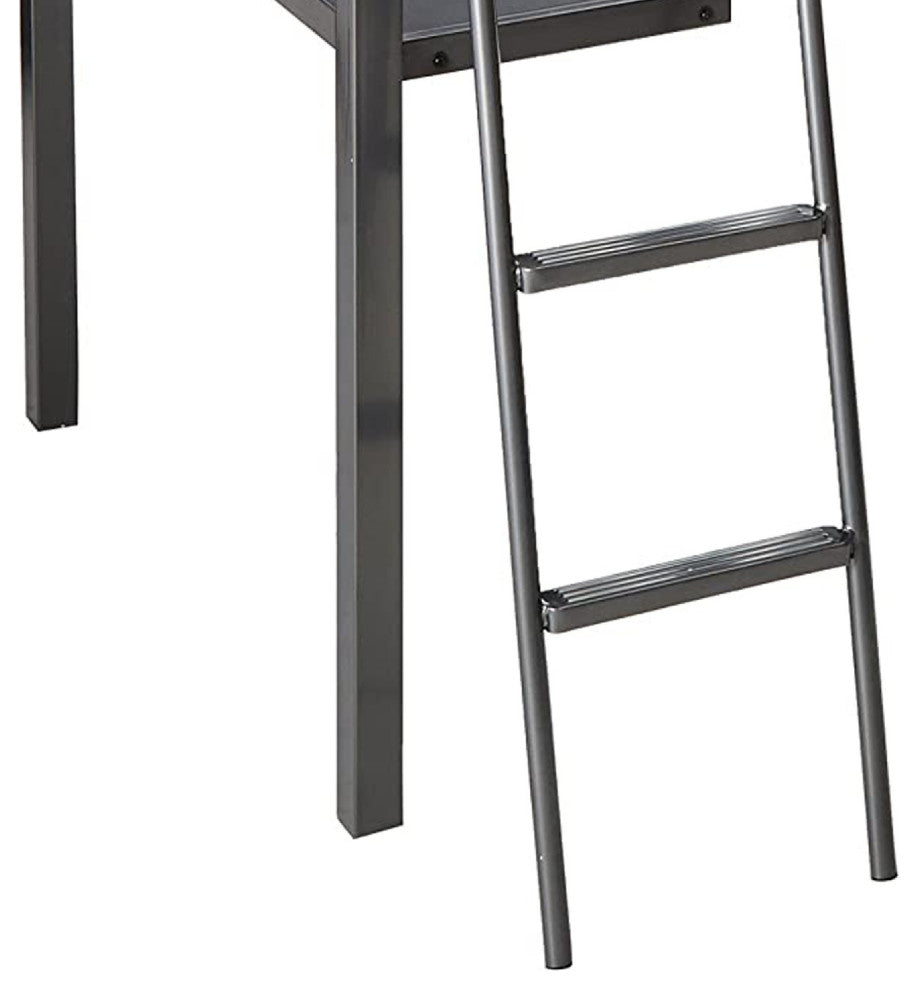 Benzara BM186052 Contemporary Metal Loft Bed With Desk, Black and Silver