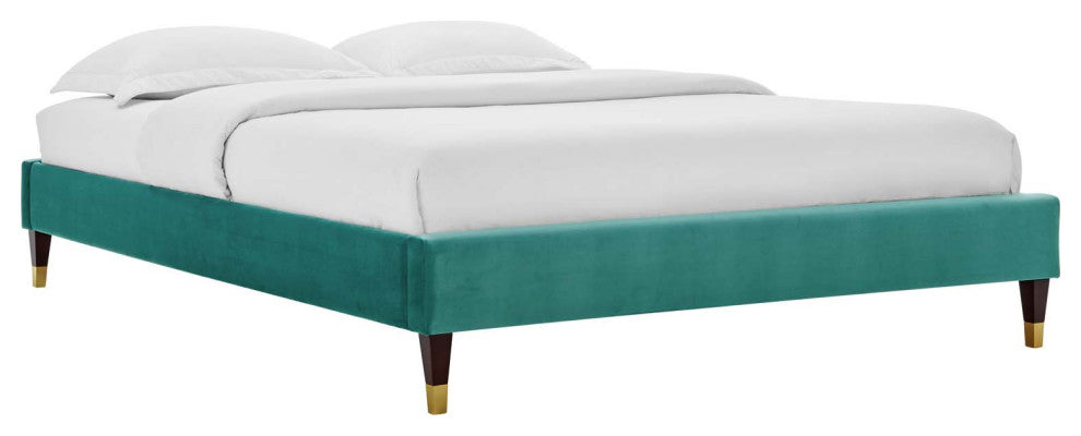 Harlow King Performance Velvet Platform Bed Frame-Teal