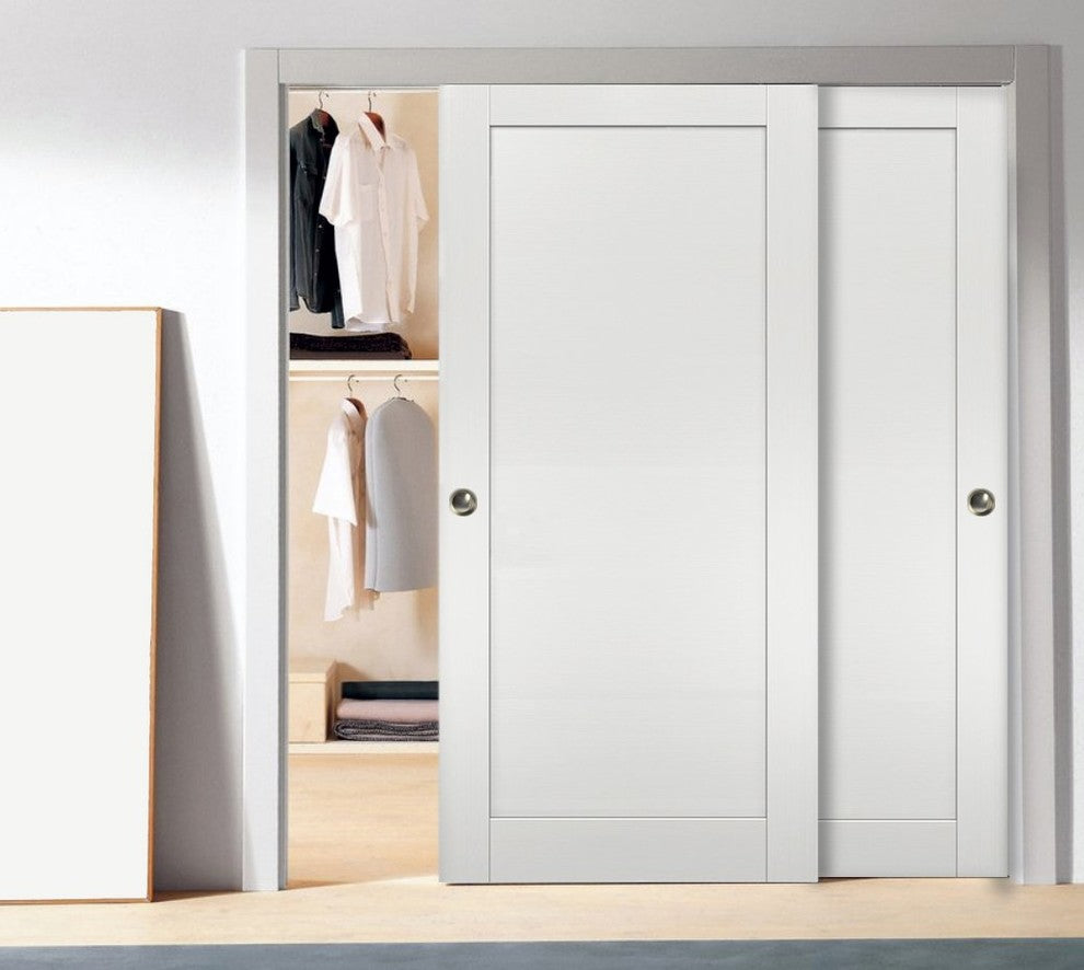 Closet Bypass Doors 64 x 84 & hardware | Quadro 4111 White Ash | Rails Set