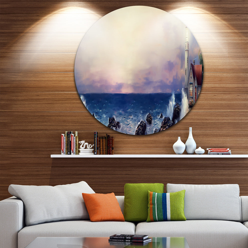 Lighthouse Sea Panoramic, Landscape Round Wall Art, 23"