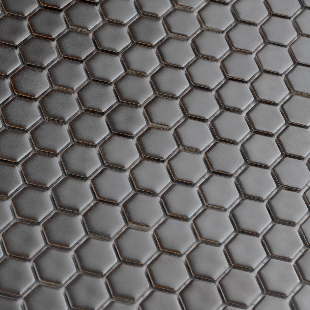 Colmena Hex Porcelain Floor and Wall Mosaic Tile, Matte Gunmetal