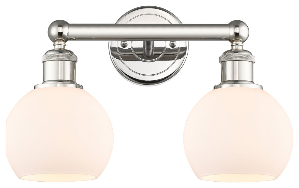 Athens 2-Light 15" Bath Vanity Light, Polished Nickel, Matte White