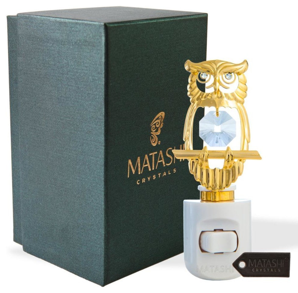 24K Gold Plated Crystal Studded Owl Night Light With Multicolor LED Bulb