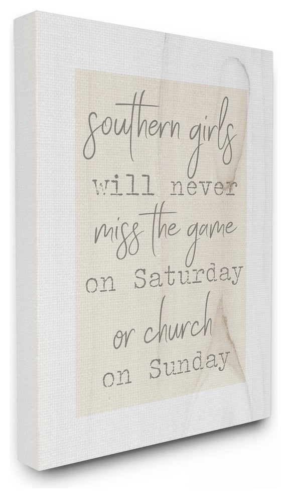 Southern Girls Never Miss White & Tan Wood Look Canvas Wall Art, 16"x20"