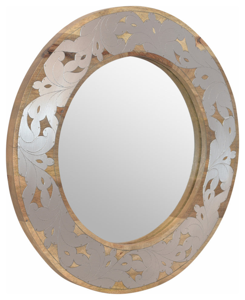 Darcy Handcrafted Mango Wood Aluminum Fitted Round Mirror
