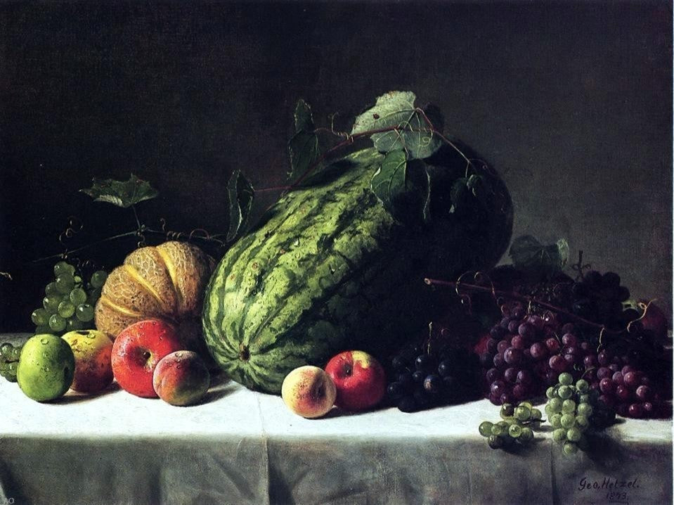 George Hetzel Still Life with Watermelon- Cantaloupe and Grapes Wrapped Canvas