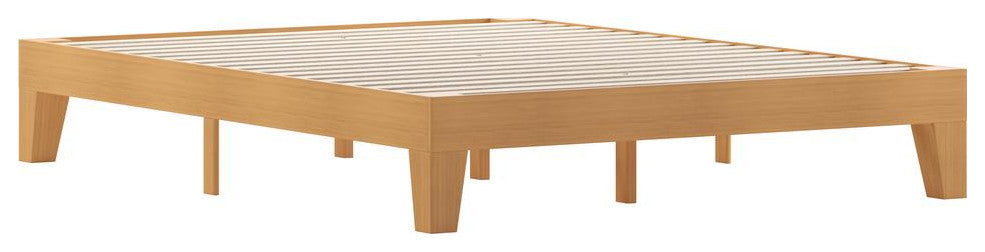 Evelyn Wood Platform Bed with Wooden Support Slats, No Box Spring Required, Natural, Queen