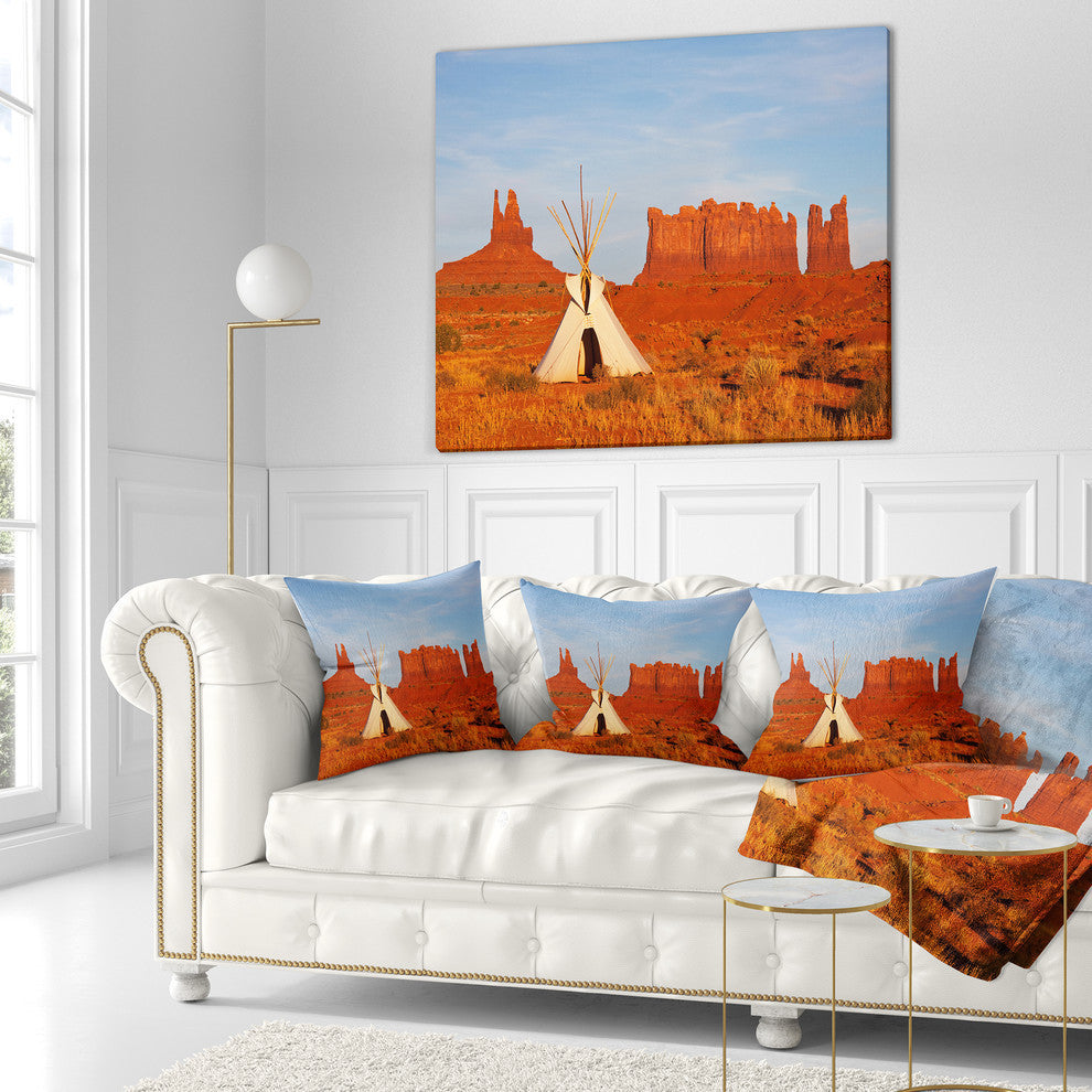 Tent in Monument Valley Landscape Printed Throw Pillow, 18"x18"