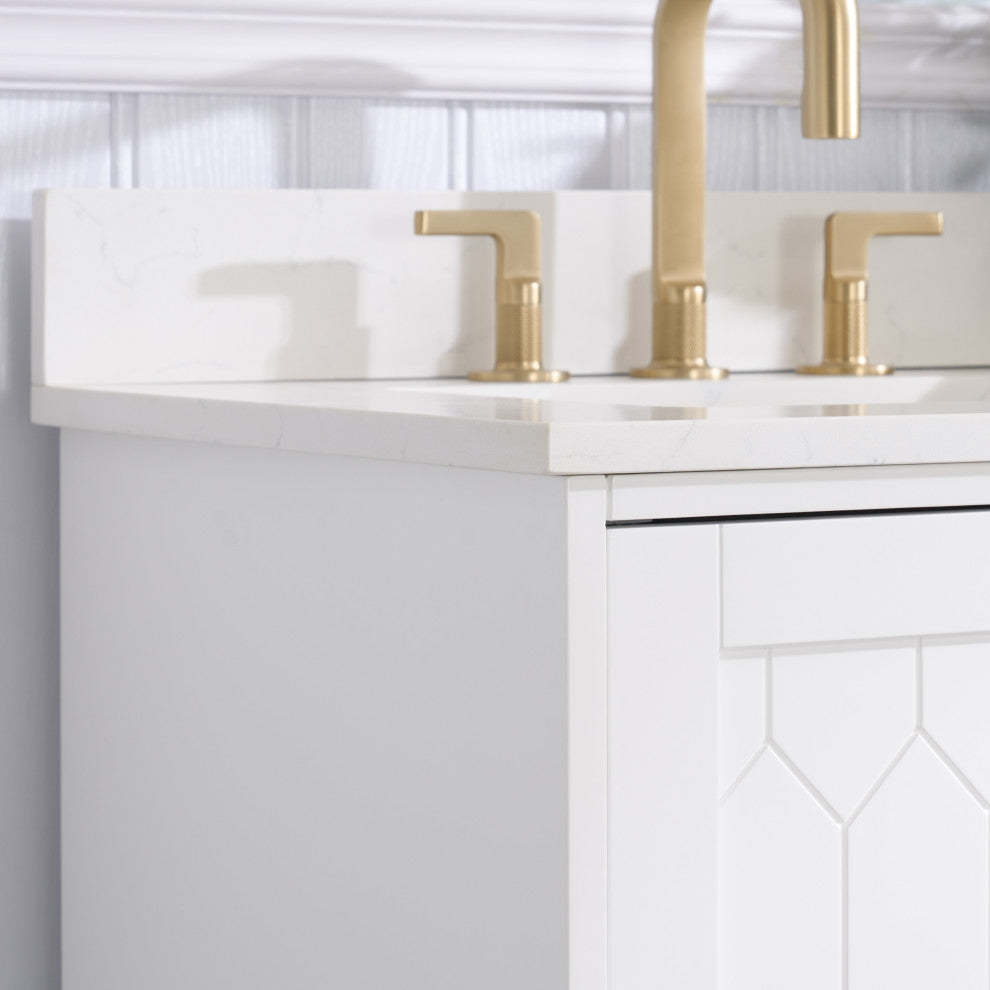 Alison Freestanding Bathroom Vanity with Italian Carrara White Marble Top, White, 60"