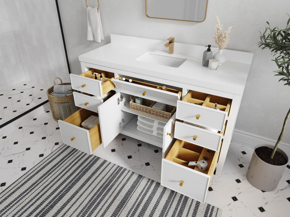 Sonoma 60 Single Sink Reeded Bathroom Vanity in White 2" Empira White