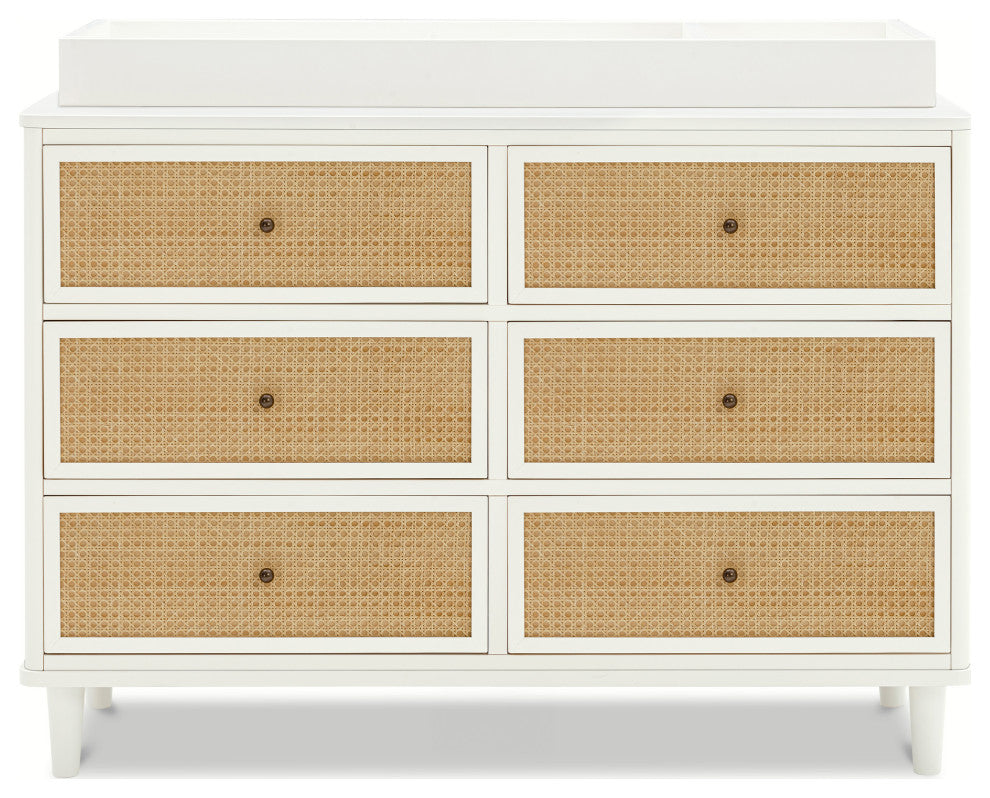 Marin With Cane 6 Drawer Assembled Dresser, Warm White/Honey Cane