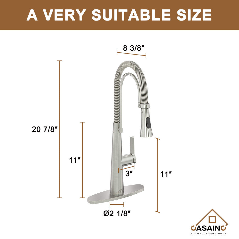 Single-Handle Spring Neck Standard Kitchen Faucet with Dual-Function, Brushed Nickel