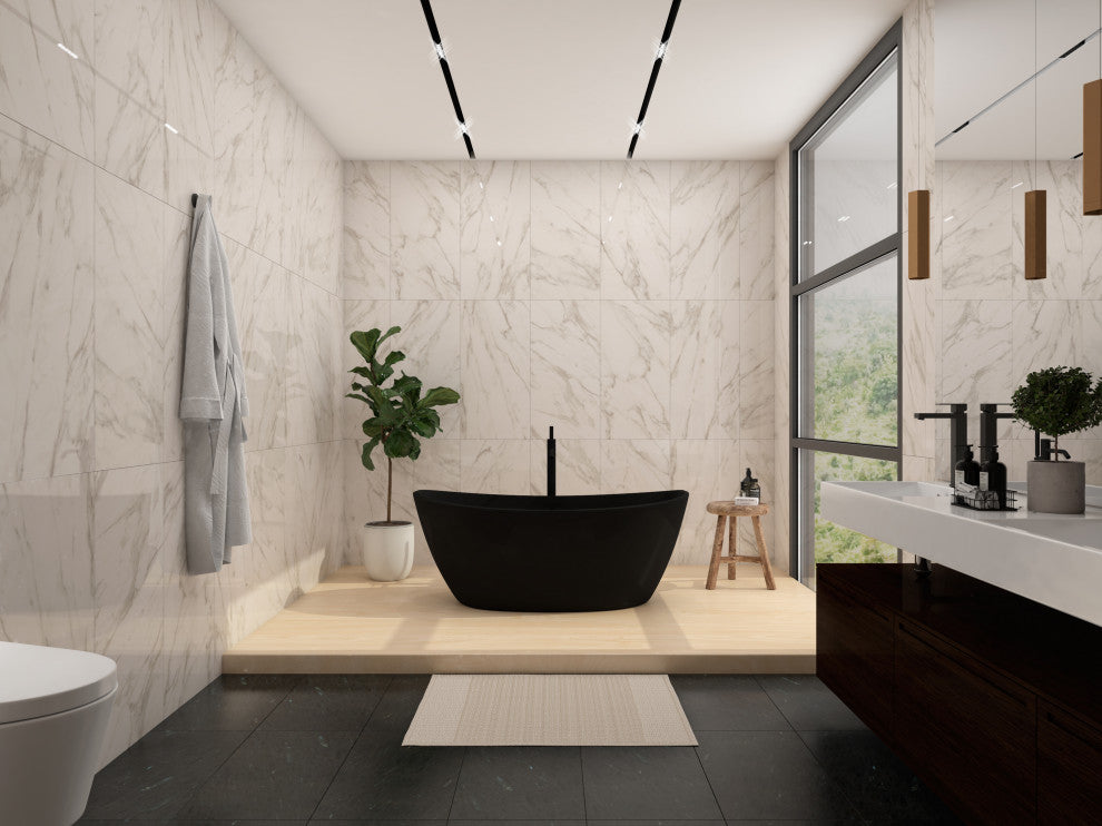 CastelloUSA Manhattan Solid Surface Stone Resin Freestanding Tub, Black, 59"